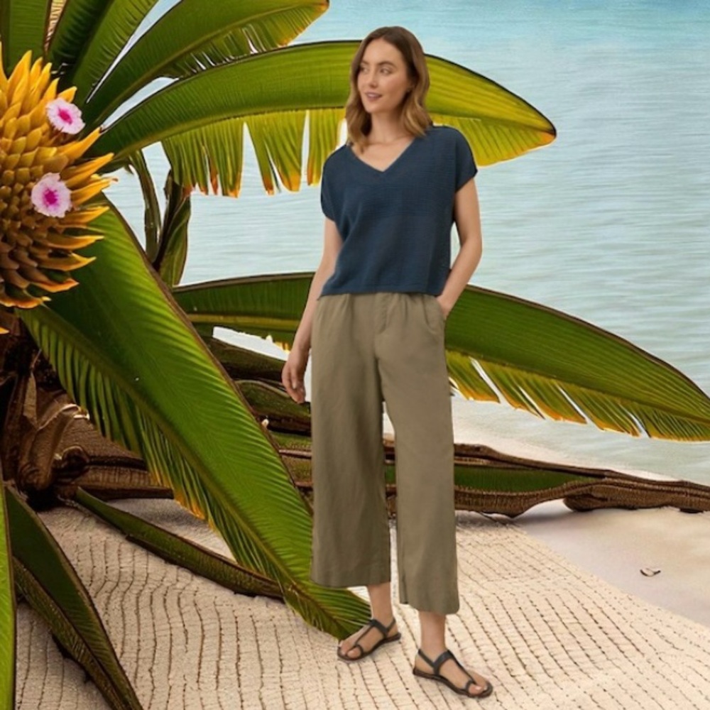 PACT CANOPY 70% LINEN BLEND PLEATED TROUSER IN KHAKI GREEN SIZE MEDIUM - Picture 11 of 11